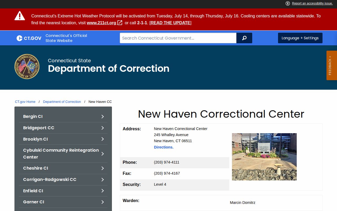 New Haven Correctional Center CT DOC release and facility information