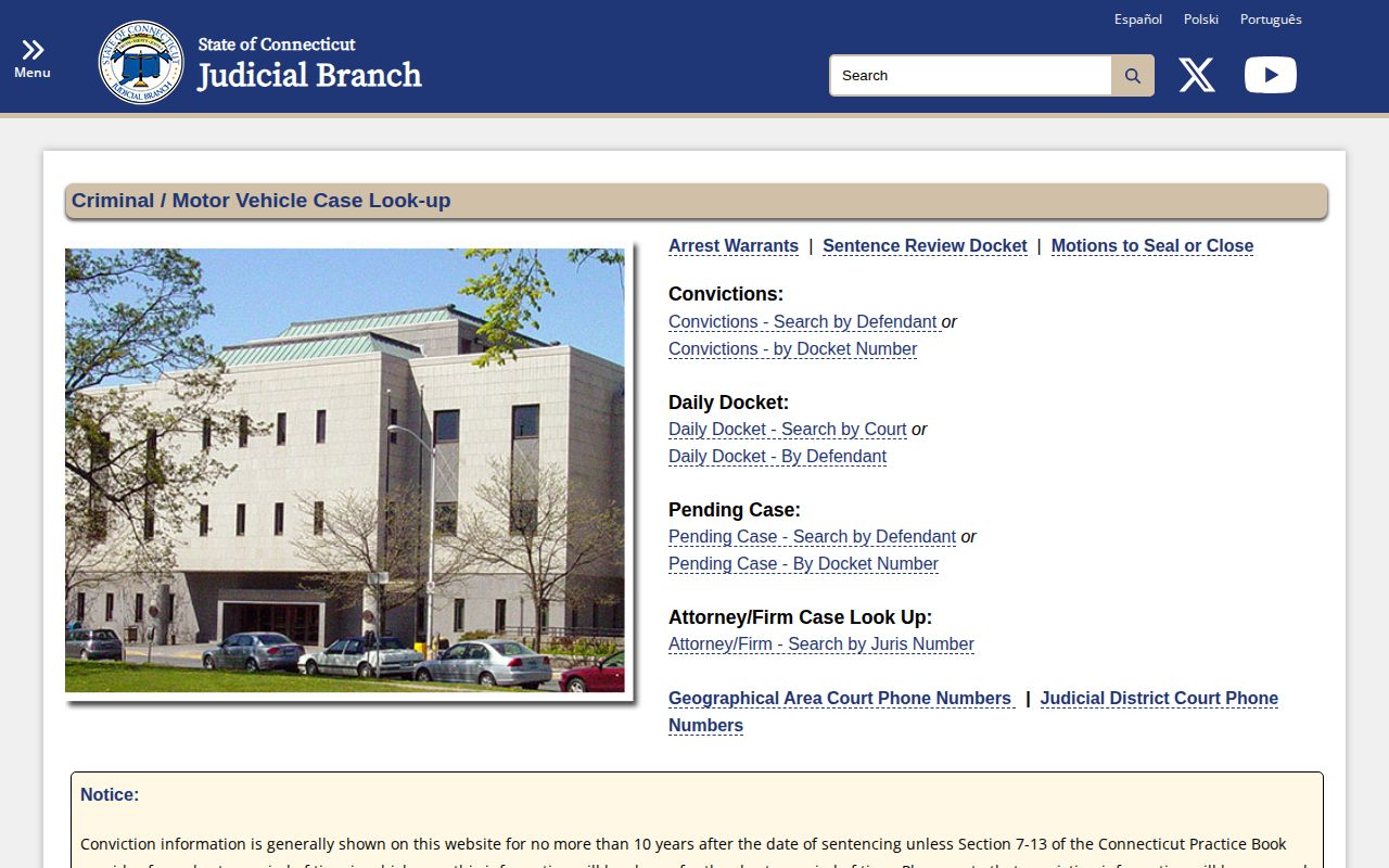 Connecticut court lookup for New Haven Correctional Center release records