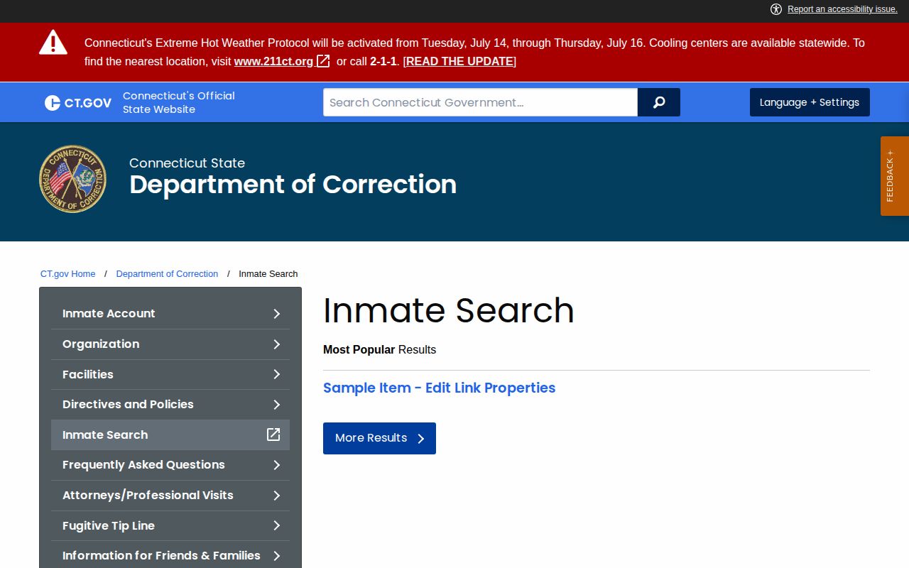 Current CT DOC release search replacing the former Middlesex State Jail roster