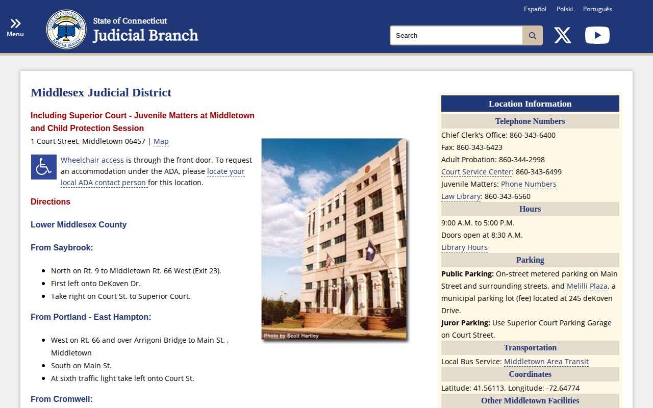 Middlesex Judicial District contact source for Hartford Correctional Center release records
