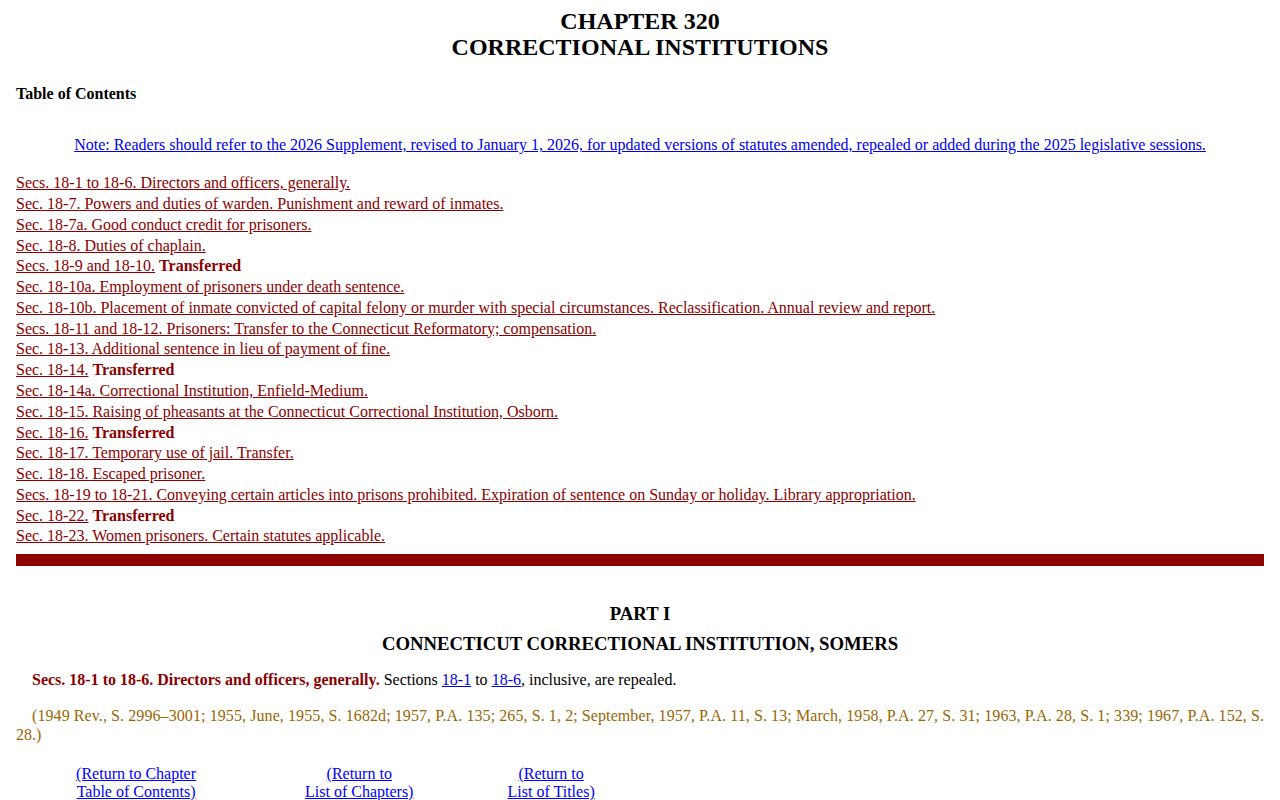 Middlesex County inmate release date sentence-credit laws in Connecticut Chapter 320